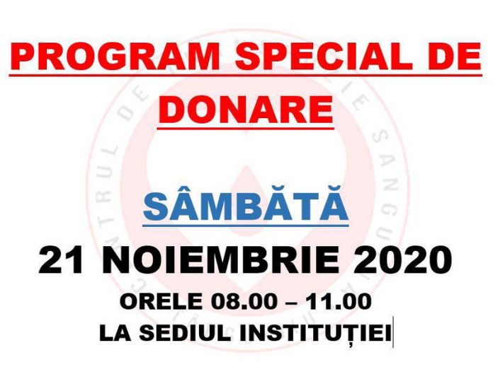 Sâmbătă, program special de donare de sânge și plasmă, la Târgu-Jiu
