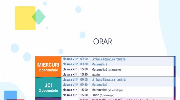 Orarul „Teleșcoala” pentru perioada 2-4 decembrie