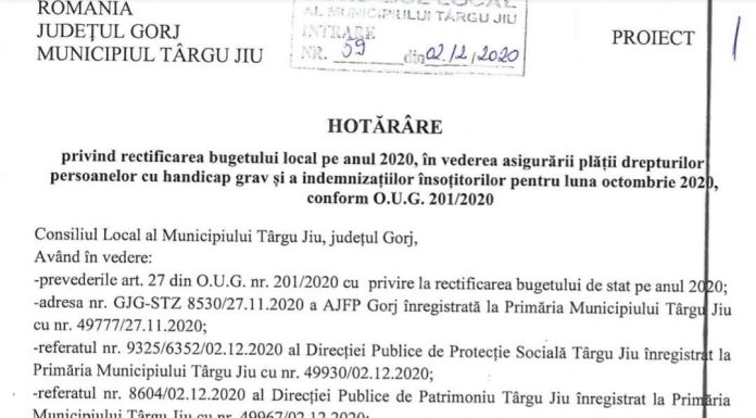 Indemnizațiile însoțitorilor persoanelor cu handicap din Târgu Jiu, plătite până luni