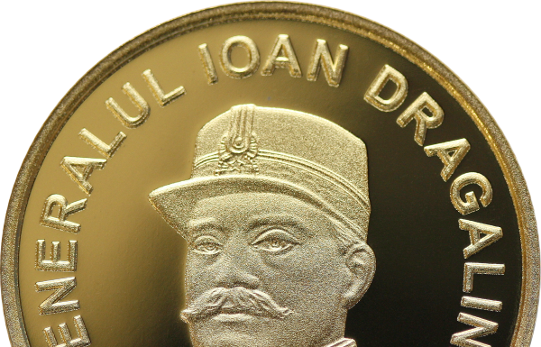 Monedă din aur cu tema 160 de ani de la nașterea generalului Ioan Dragalina