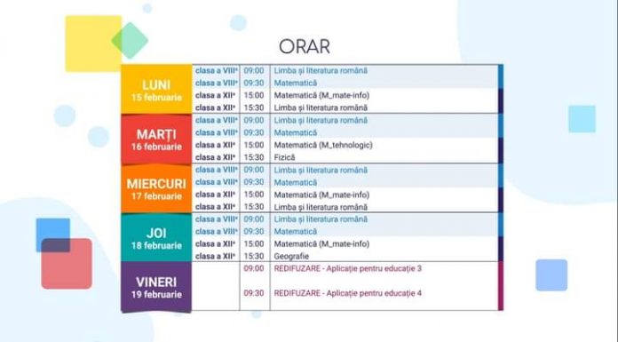 Orarul „Teleșcoala” în perioada 15-19 februarie