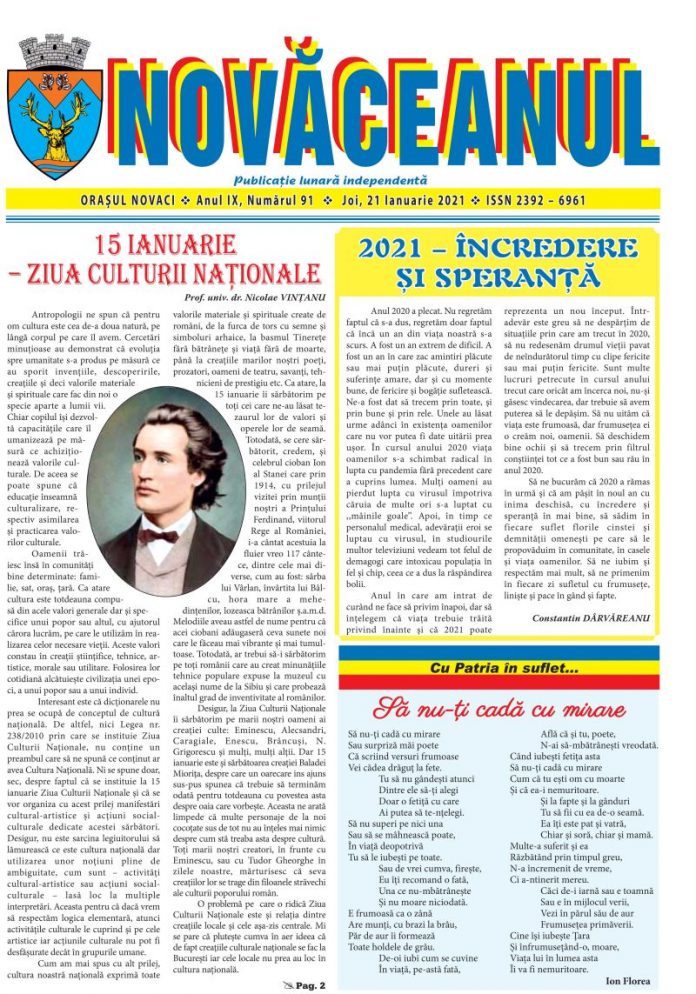 Note de lectură – NOVĂCEANUL pe Ianuarie 2021, cu ÎNCREDERE ȘI SPERANȚĂ