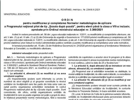 Ordinul privind modificarea Normelor metodologice de organizare a orelor remediale, publicat în Monitorul Oficial