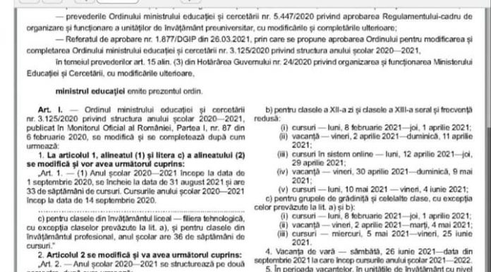 Noua structură a anului școlar, publicată în Monitorul Oficial