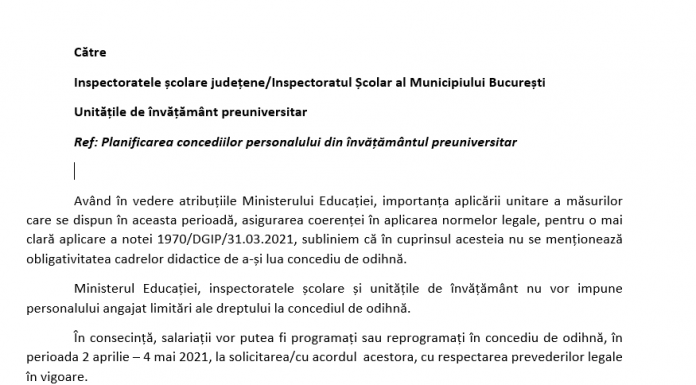Cadrele didactice nu sunt obligate să-și ia concediu de odihnă pe perioada vacanței