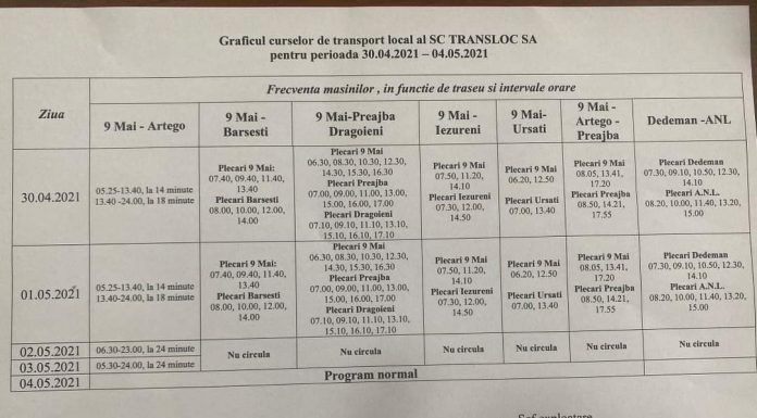 Programul de Paște al mijloacelor de transport ale Transloc