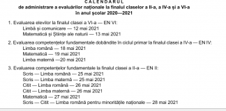 Calendarul evaluărilor naționale la finalul claselor a II-a, a IV-a și a VI-a a fost actualizat
