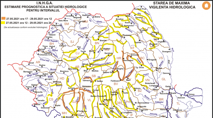 Apele Române Jiu monitorizează râurile din bazin aflate sub cod galben și portocaliu de inundații