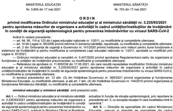 Ordinul comun privind modificarea datei de referință pentru actualizarea scenariilor de funcționare a școlilor, publicat în Monitorul Oficial