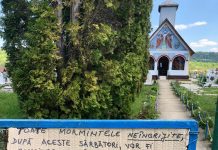 Anunțuri scrise pe table legate pe cruci, într-un cimitir din Gorj!