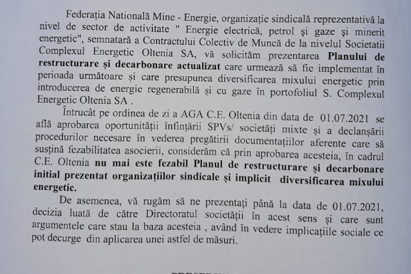 FNME îi cere lui Burlan Planul Nr.2 de Restructurare a CE Oltenia!