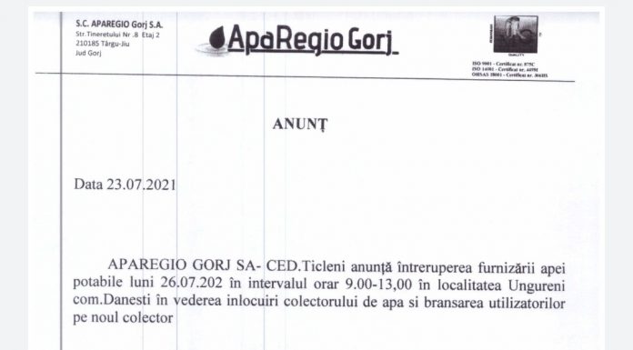 Aparegio: Luni se ia apa la Dănești!