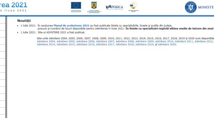 A fost publicat site-ul Admitere 2021
