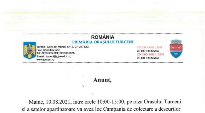 Campanie de colectare a DEEE-urilor, astăzi, la Turceni