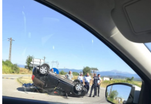 Accident la Câmpu Mare! Mașină răsturnată!