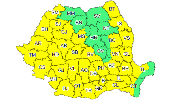 Cod galben de caniculă în cea mai mare parte a țării