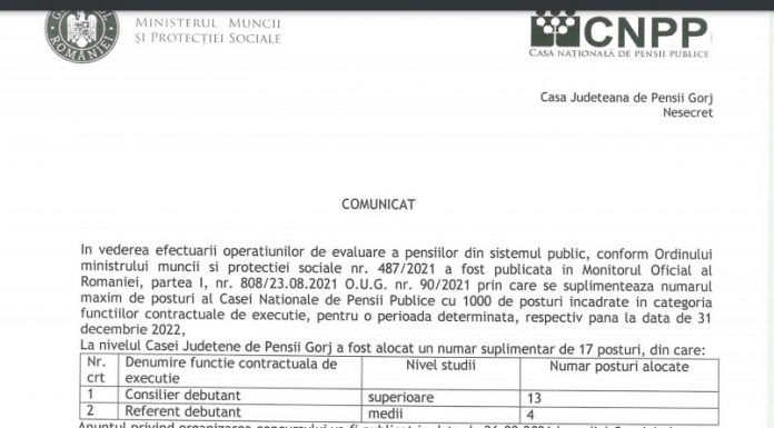 Angajări la CJP Gorj