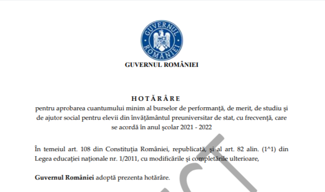 PROIECT: Burse mai mari pentru elevi, în semestrul II