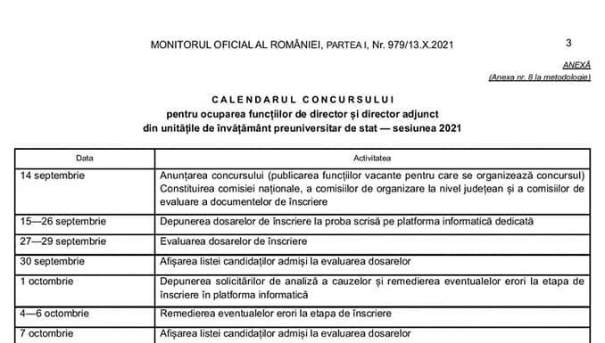 Noul calendar al concursului pentru posturile de director