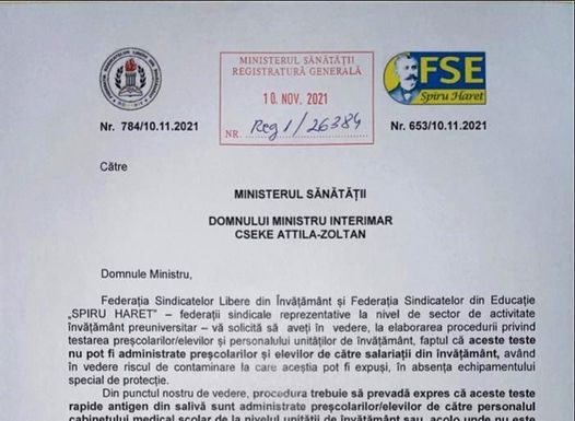 Sindicate: Testele pe bază de salivă nu pot fi administrate de către salariații din învățământ