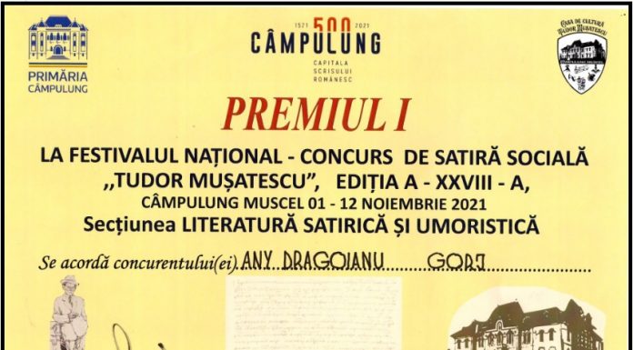 Gorjeanca Any DRĂGOIANU a luat premiul I la Festivalul Național – Concurs de satiră socială „Tudor Mușatescu” ediția a XXVIII-a