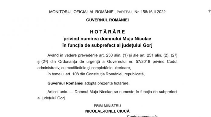 Muja, uns subprefect de Gorj