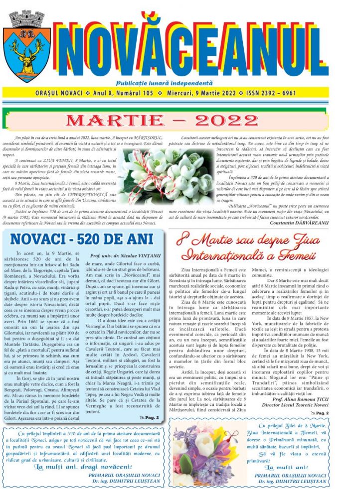 Eveniment editorial – NOVACI – 520 de ani, în NOVĂCEANUL lunii martie