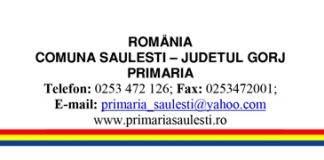 ANUNȚ – Primăria comunei Săulești organizează procedura de recrutare și selecție pentru ocuparea următoarelor posturi vacante contractuale în afara organigramei în cadru proiectului ,,Sprijin pentru comunitatea marginalizată din comuna Săulești, județul Gorj”