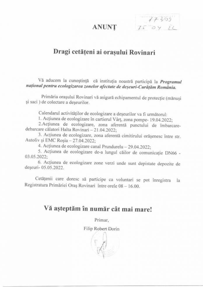 Primarul din Rovinari, la curățenie împreună cu locuitorii orașului