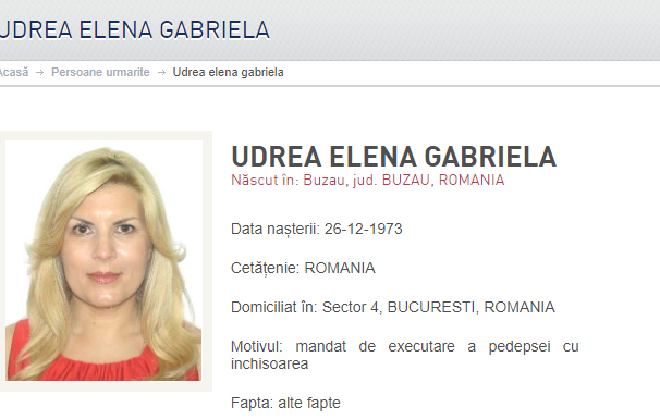 Elena Udrea, dată în urmărire generală
