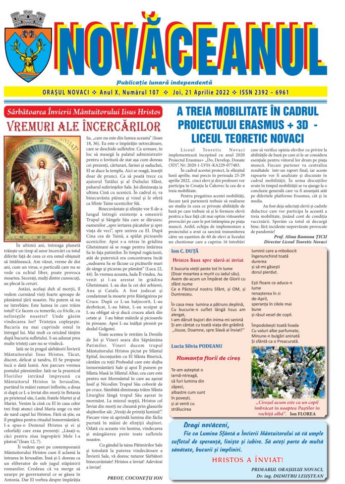 Eveniment editorial – NOVĂCEANUL de Aprilie