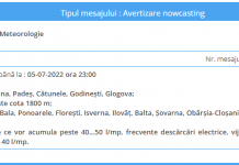 Cod roșu în Gorj! Vijelii, averse torențiale, descărcări electrice