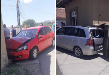 Runcu: Două mașini, proiectate într-o clădire după ce s-au ciocnit