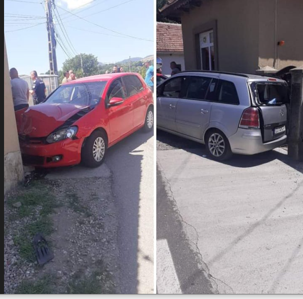 Runcu: Două mașini, proiectate într-o clădire după ce s-au ciocnit