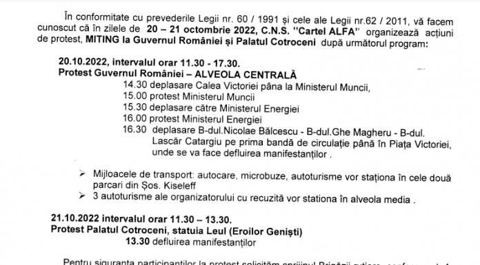 Cartel Alfa pregătește protest cu 5.000 de oameni