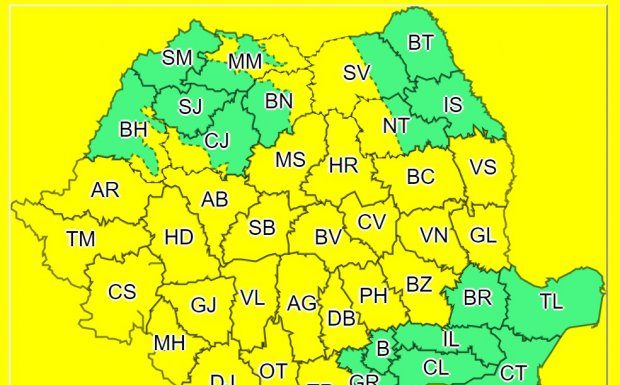Trei avertizări meteo de cod galben
