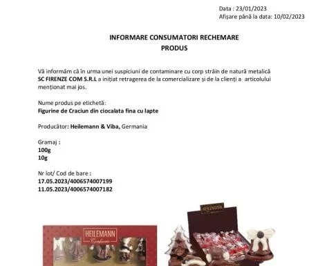 Ciocolată retrasă de la vânzare