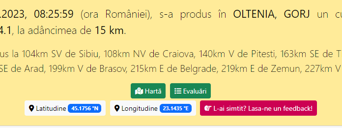 Gorj: Cutremur de 4,1 grade