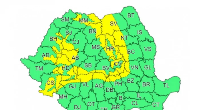 Cod galben de ninsori și viscol la munte