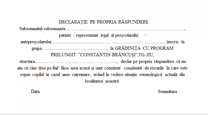 Târgu Jiu, incident grădință – Declarațiile pe proprie răspundere distribuite părinților, retrase