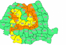 Cod portocaliu de vânt puternic și viscol la munte