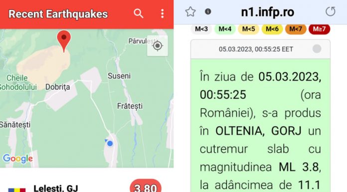 INFP, întârziere de o jumătate de oră privind cutremurul din Gorj, de 3,8 grade pe scara Richter