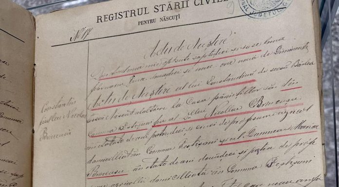 Certificatul de naștere al lui Constantin Brâncuși, expus la Târgu-Jiu