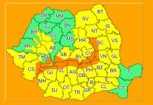 Cod portocaliu de vânt puternic și ninsori la munte