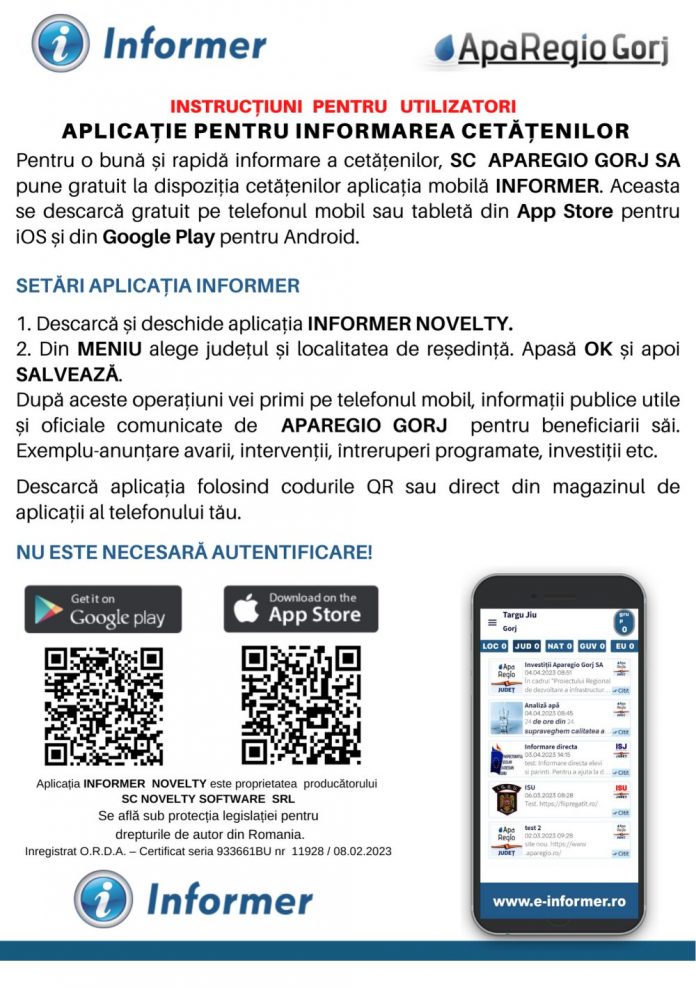 Aplicație pentru clienții Aparegio Gorj