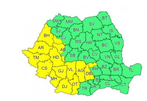 Cod galben de vijelii, ploi și grindină