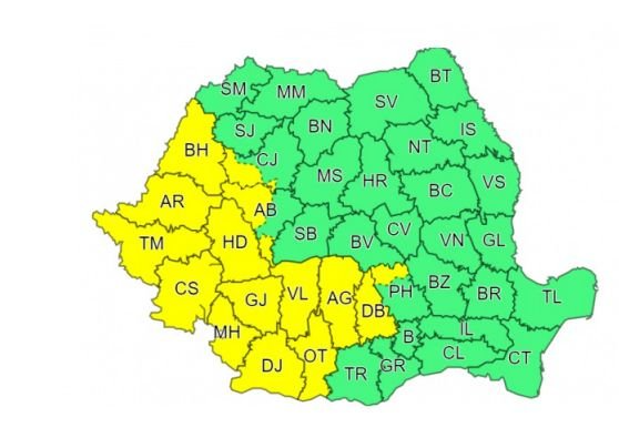 Cod galben de vijelii, ploi și grindină