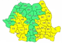 Cod galben de ploi torențiale și vijelii