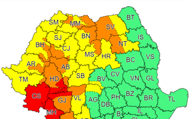 Gorj: 15 localități sub COD ROȘU de ploi torențiale
