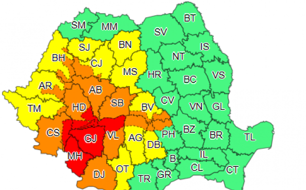 Cod roșu de ploi torențiale în Gorj